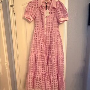 English Factory Lavender Checkered Tiered Midi Dress